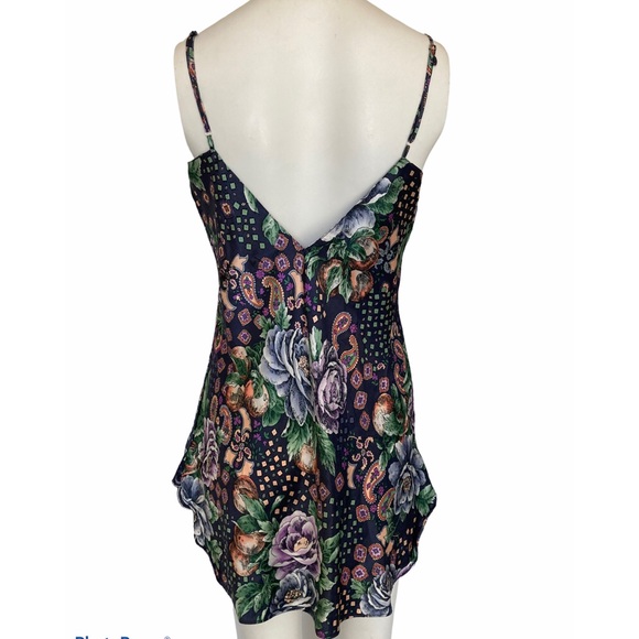 Vintage Victoria's Secret Gold Label Satin Floral Slip Chemise Navy  Lace Sz M - Picture 6 of 7